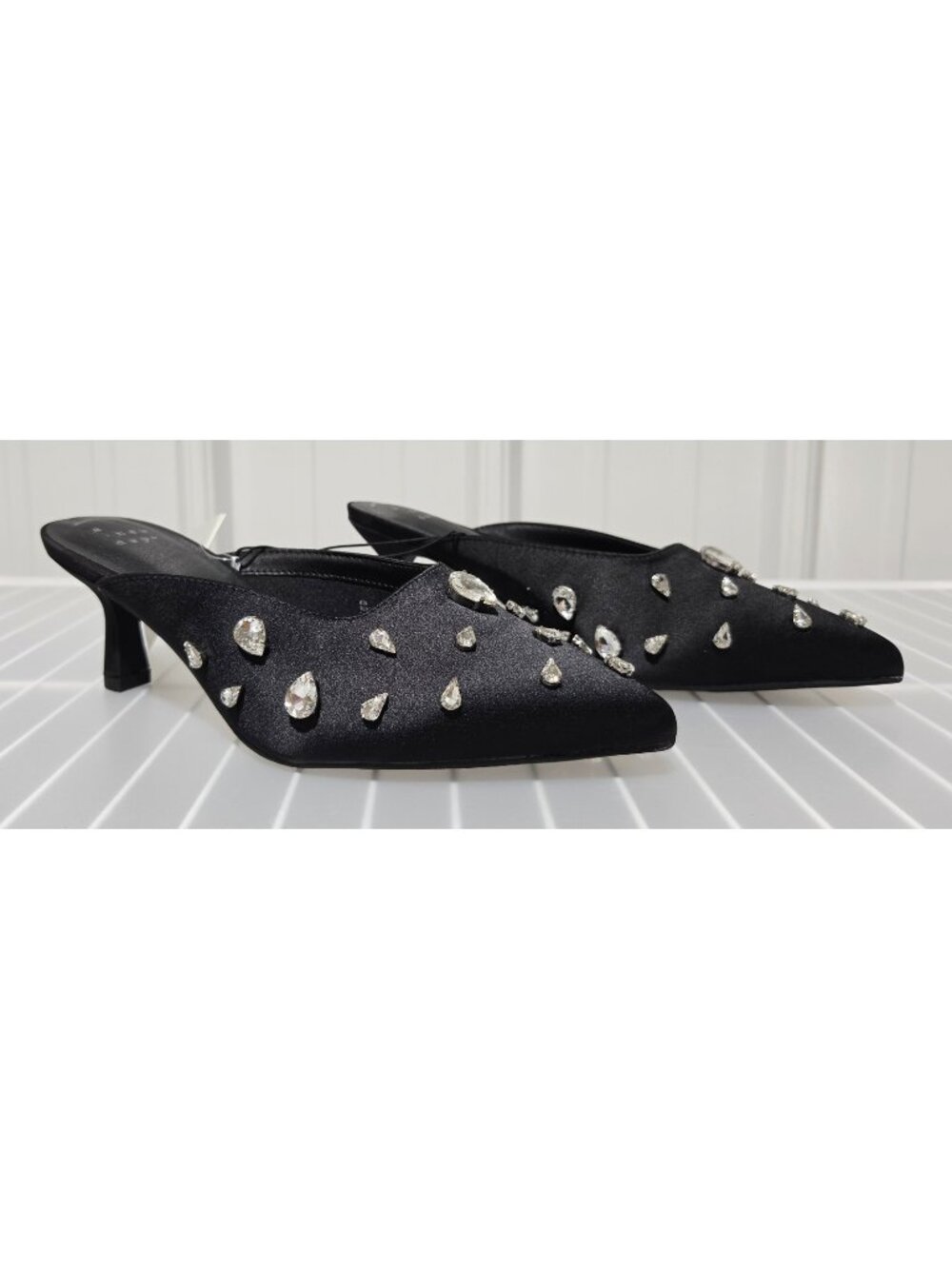 A New Day Katia Black Satin & Rhinestone Accent 2.5" Kitten Heels -- Women's 11